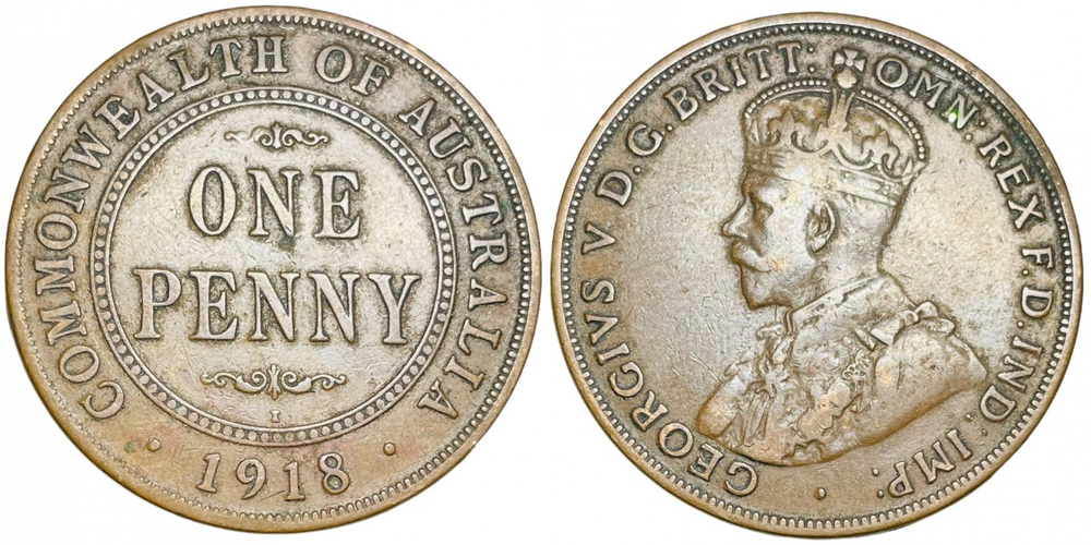 Австралия 1 пенни, 1911-1936 XF