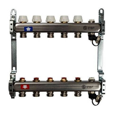 Коллекторная группа для радиаторного отопления STOUT SMS0932 - 1" на 5 контуров 3/4"EK (нерж.сталь)