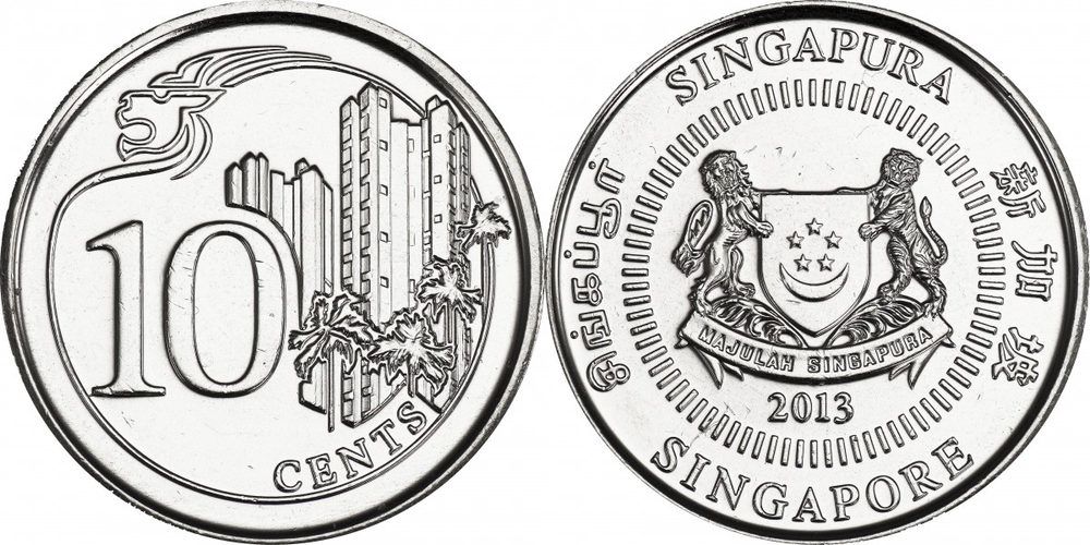 Сингапур 10 центов, 2013-2019 Фабиан Лим UNC