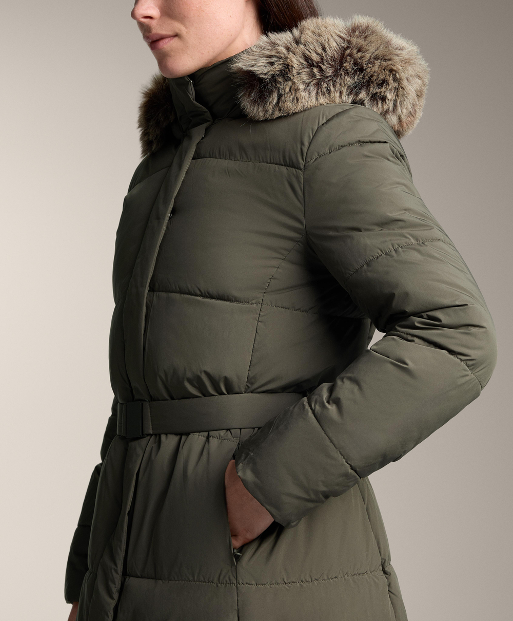 Oysho Длинная водоотталкивающая утепленная куртка Primaloft®, темный хаки