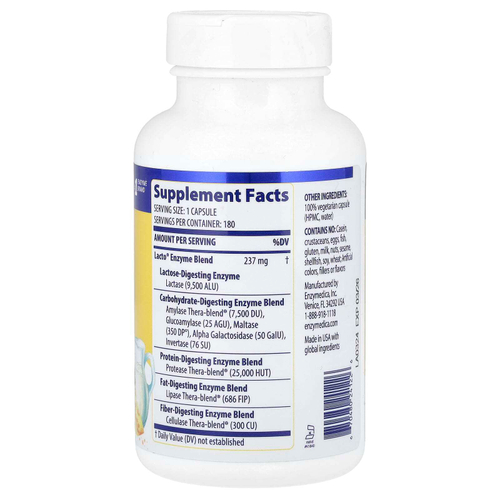 Enzymedica, Lacto®, 180 Capsules
