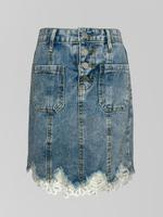 Джинсовая юбка JN 6197 с пуговицами и отделкой кружевом внизу