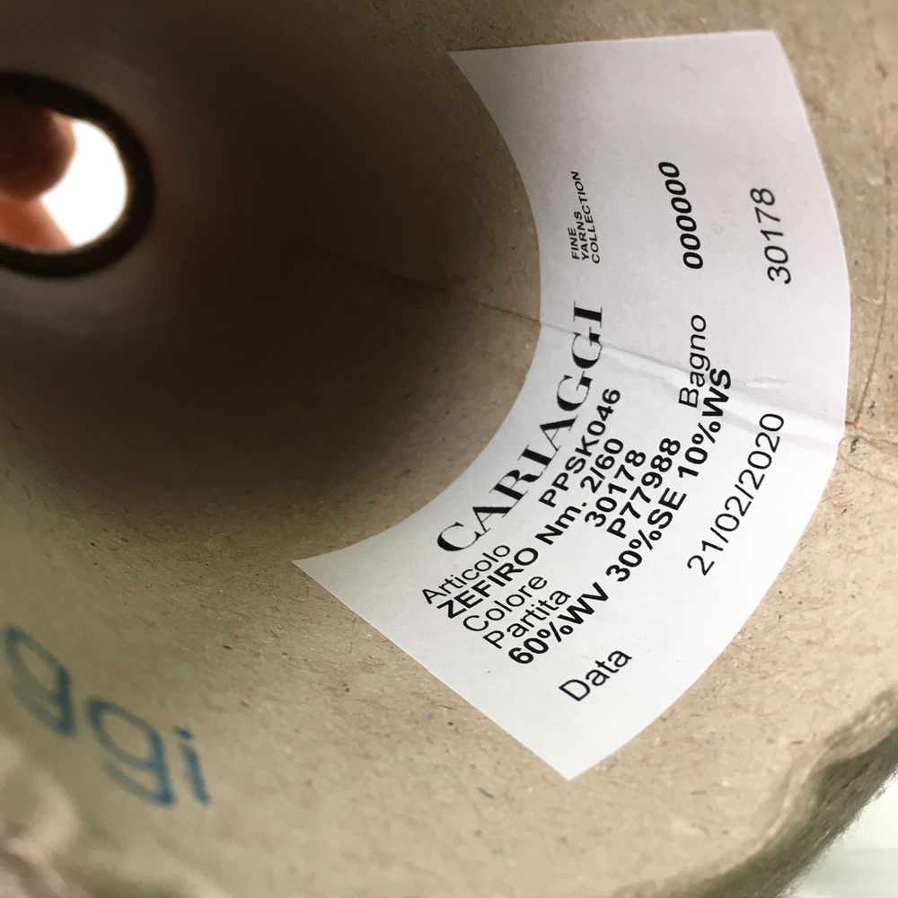 PPSK046 ZEFIRO - Cariaggi; 60% меринос, 30% шёлк, 10% кашемир; 3000м/100гр; col. 30178; партия: P77988; ТОЛЬКО бобинки: 188, 287 гр.