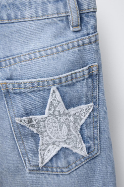 ZARA ДЖИНСЫ WIDE LEG С НАШИВКОЙ «ЗВЕЗДЫ», СИНИЙ