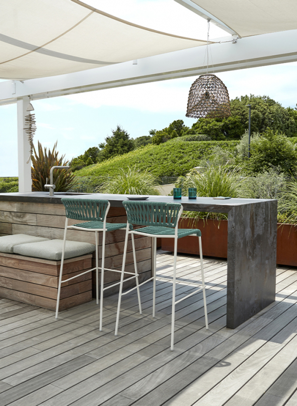 Стул барный плетеный Scab Design Lisa Filo, лен, ментоловый