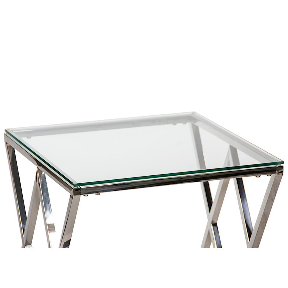 Столик журнальный LA ALTA LIVIA прозрачное стекло 55*55*55, каркас серебро