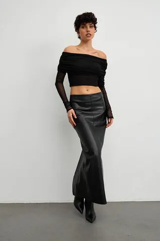 Юбка макси с разрезом сзади из экокожи