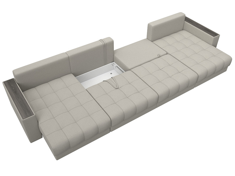 Диван П-образный с декором Лига-049 НПБ Лонг, Амур 02 рогожка бежевый