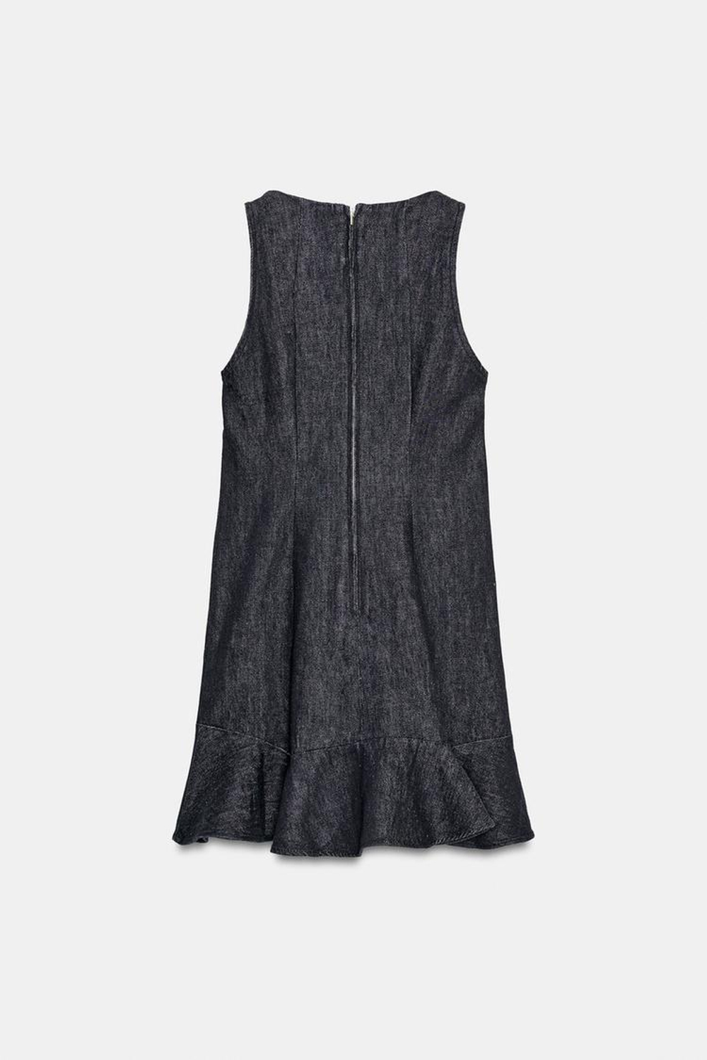 ZARA ДЖИНСОВОЕ ПЛАТЬЕ TRF С ВОЛАНАМИ, ТЕМНЫЙ ИНДИГО