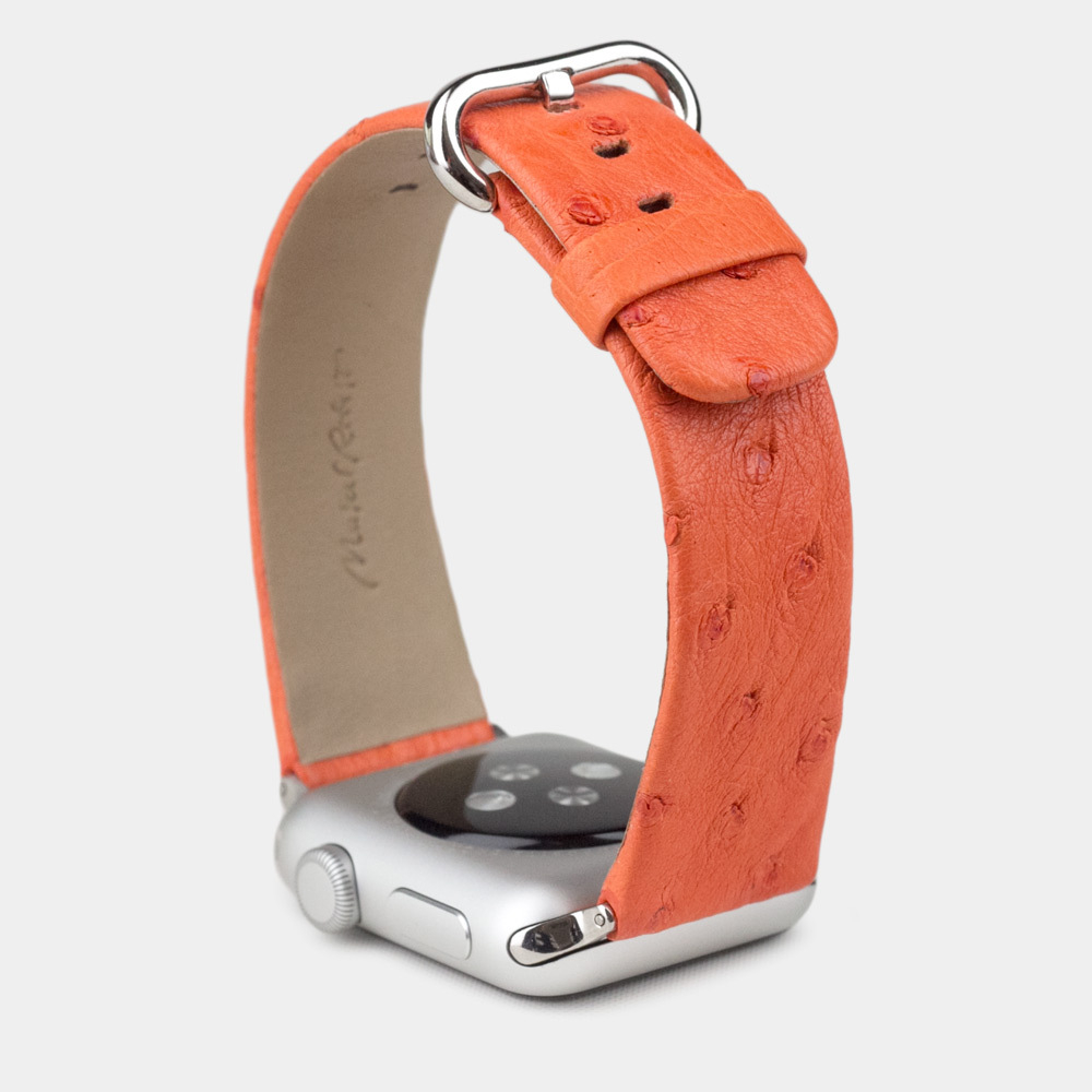 Ремешок для Apple Watch 44/45/46 mm из кожи страуса, оранжевого цвета