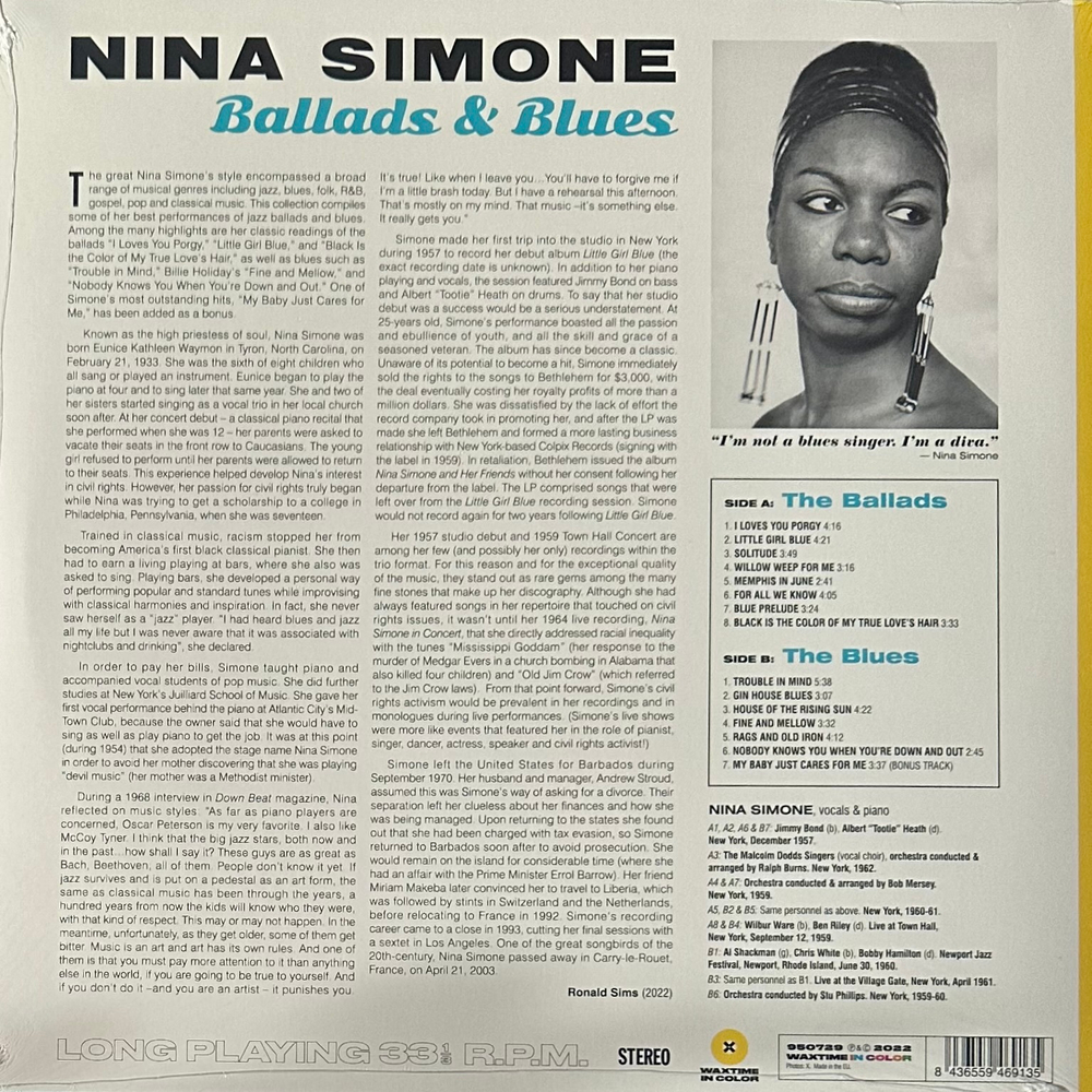 Nina Simone ‎– Ballads & Blues (Европа 2022г.) Yellow