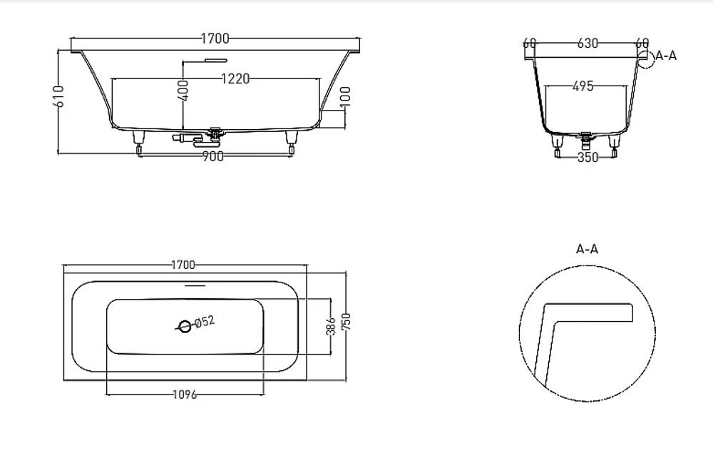 Ванна Salini Orlanda AXIS Kit S-Sense 170x75 103313G белая