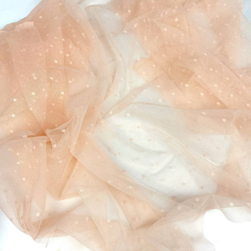 Сетка эластичная розовый персик в горох 5 мм