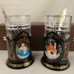 Чайный набор подстаканников "Русские сказки" (ручная роспись Палех) №18