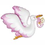 Шар Фольгированный Аист с девочкой (Розовый)