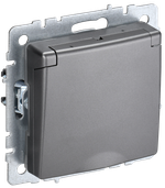 BRITE Розетка 1-местная с заземлением с защитными шторками и крышкой 16А IP20 РСбш10-3-БрС сталь IEK