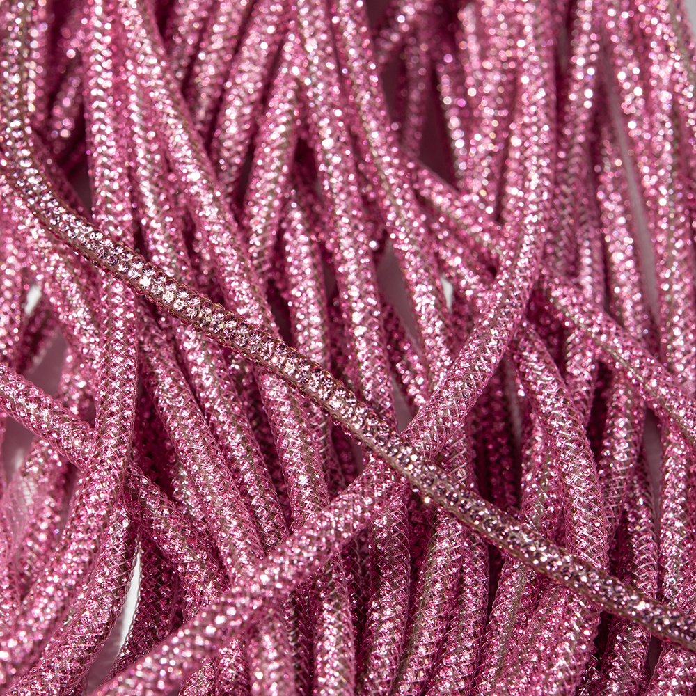 Стразовый шнур, розовые кристаллы, 4мм