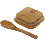 Банка для продуктов стеклянная 450мл «Хай-Тек» с бамбуковой крышкой и ложкой, квадратная 8*10см