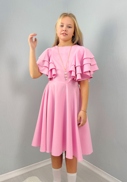 Платье MissStilnyashka розовое рукав крылышко,кулон