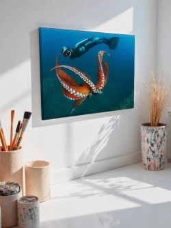 Картина на стену 40 X 50 Дайвер и осьминог