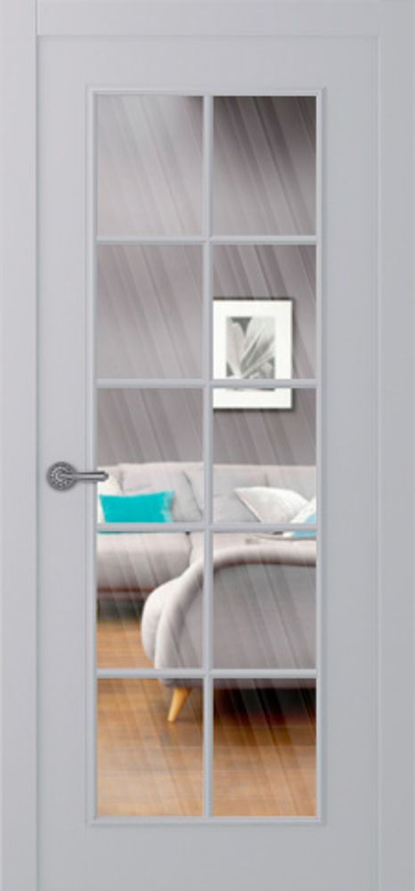 Дверь Ламира 1 / Цвет Эмаль светло - серый / Прозрачное каленое / Двери Belwooddoors