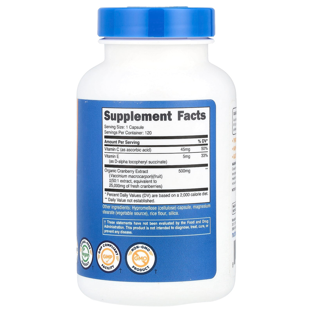Nutricost, Клюква с витаминами C и E, 120 капсул