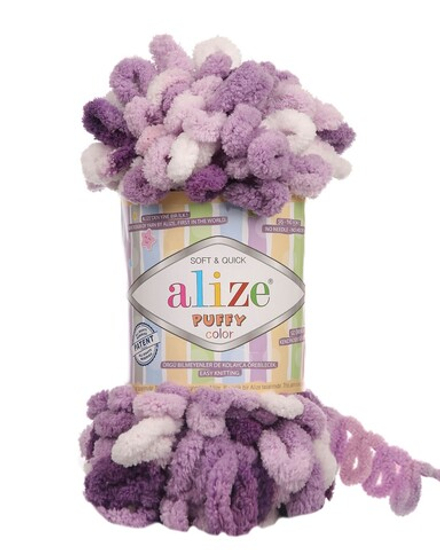 Пуффи колор (Puffy color) пряжа Alize 100%микрополиэстер 5х100г/9 м (5923 белый-сиреневый)