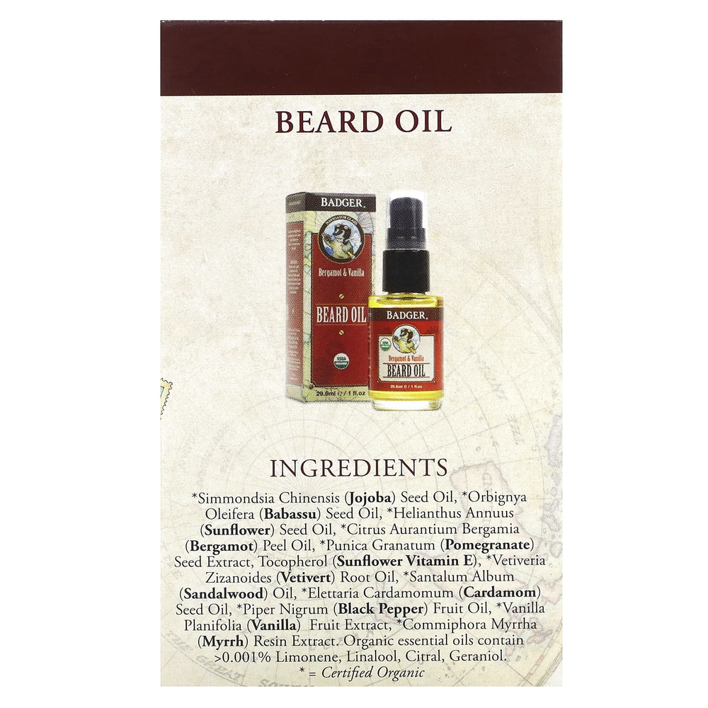 Badger, набор для ухода за бородой, бергамот и ваниль, набор из 2 предметов
