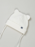 Шапка трикотажная на завязках "Молочный" 0+