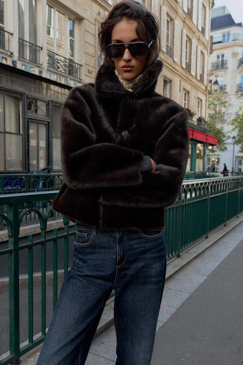 ZARA ДВУСТОРОННЯЯ КУРТКА ИЗ ИСКУССТВЕННОЙ КОЖИ, КОРИЧНЕВЫЙ