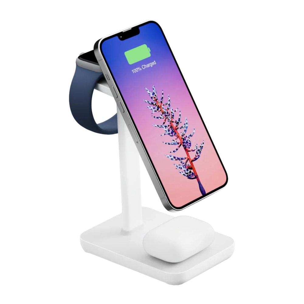 Зарядная станция MagSafe Twelve South HiRise 3 для iPhone, Apple Watch и AirPods Беспроводная зарядка: Qi 10 Вт, Qi 5 Вт, магнитное крепление для зарядки Apple Watch (Qi 3 Вт). Проводная зарядка: нет. Есть LED-индикация