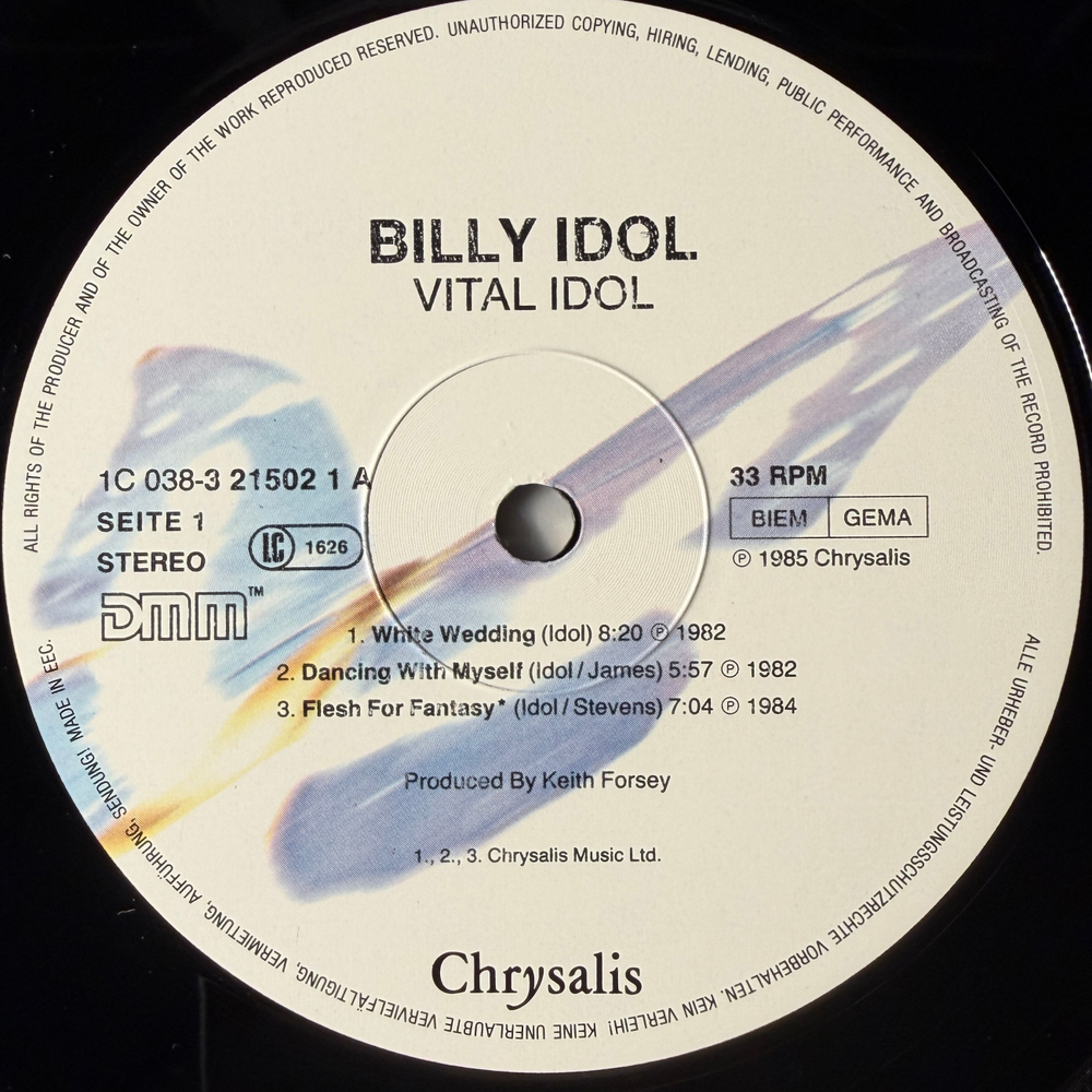 Billy Idol ‎– Vital Idol (Европа 1985г.)