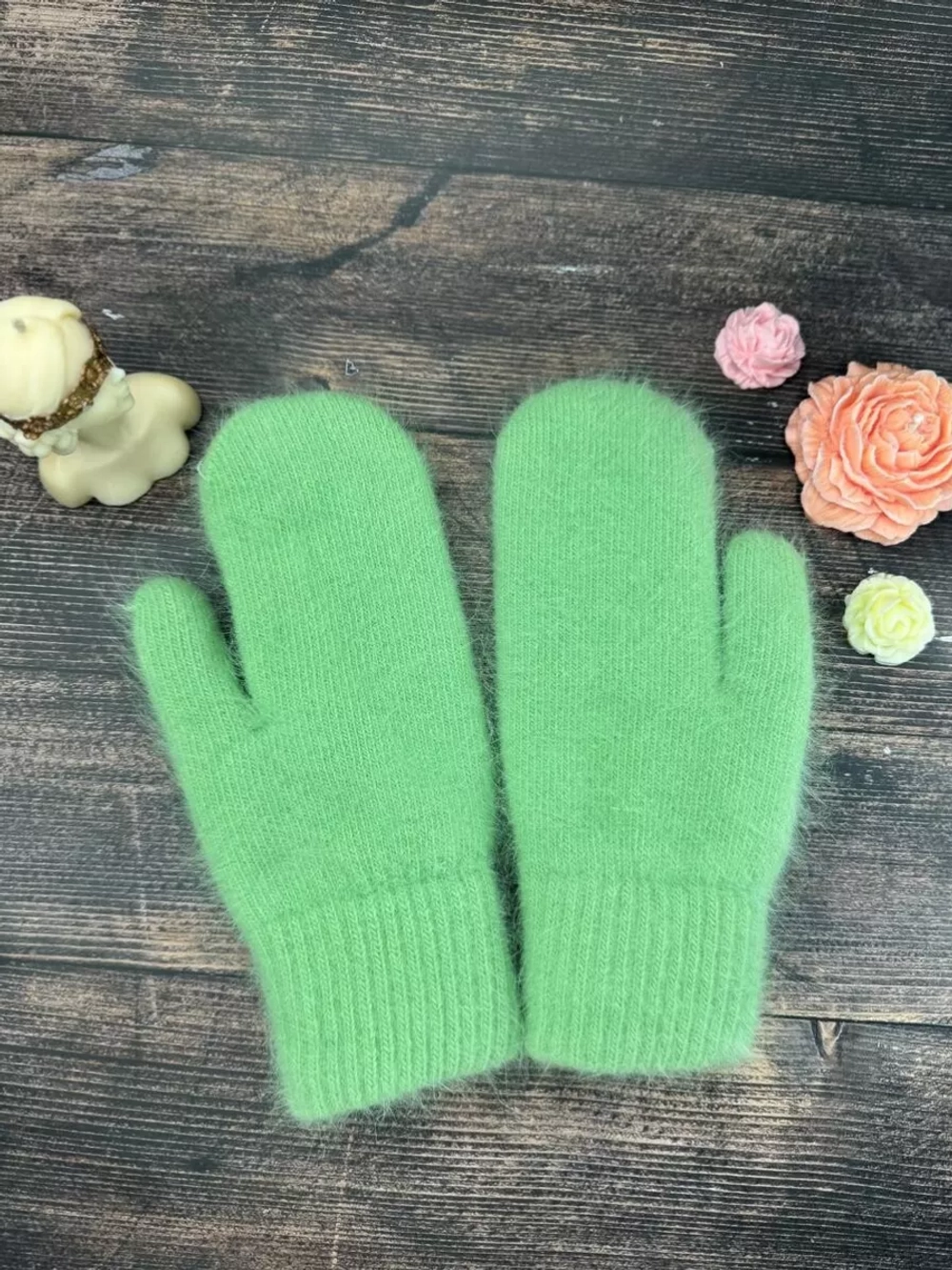 варежки ангора пушистые теплые зимние