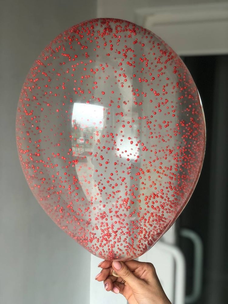 Воздушный шар с наполнением конфетти снег/пенопласт красный ПАЛИТРА №4162