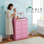 Пеленальный комод Алиса розовый, массив сосны | Диприз (DIPRIZ) | 4 ящика