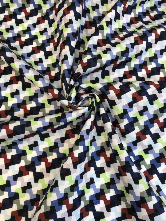 Коттон сорочка принт абстракция,белый/синий/салатовый NB#39