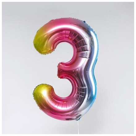 Шар фольгированный 40" Цифра 3, радуга 5446835
