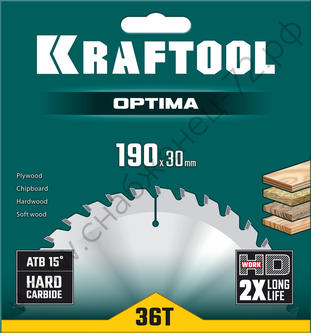 KRAFTOOL Optima 190х30мм 36Т, диск пильный по дереву