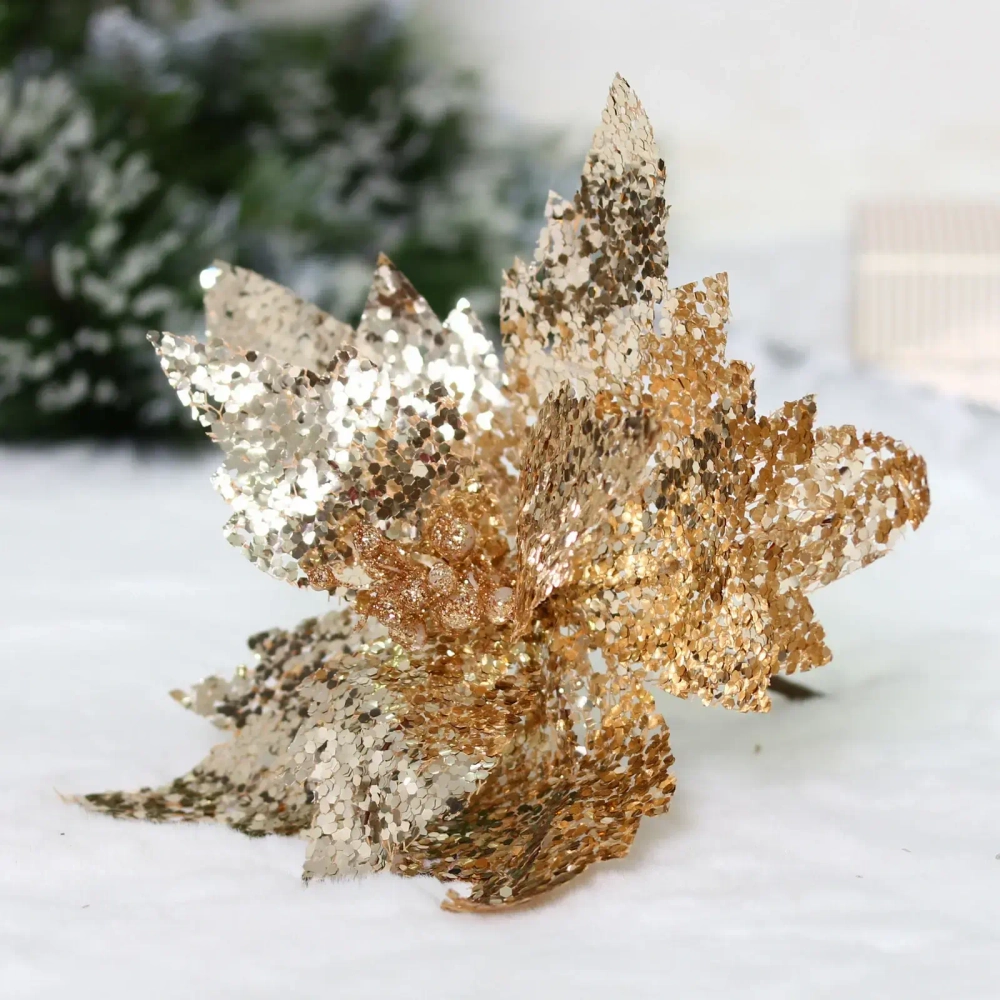 Украшение новогоднее «Пуансеттия - Царица ночи» 24 см, Шампань