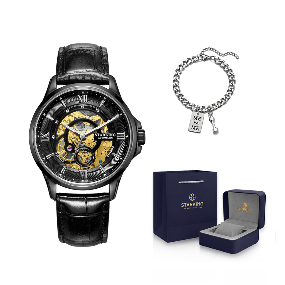 STARKING Mechanical Movement Stainless Steel Watchband Watch Men"s Watches Skeleton Dial