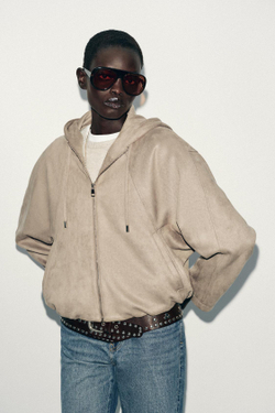 ZARA БОМБЕР ИЗ ИСКУССТВЕННОЙ ЗАМШИ С КАПЮШОНОМ, РЫЖЕВАТО-КОРИЧНЕВЫЙ