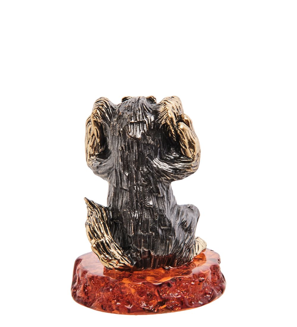 Народные промыслы AM-3177 Фигурка «Собака не слышу» (латунь, янтарь)