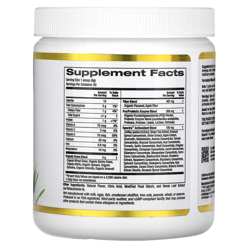 California Gold Nutrition, Superfoods, суперзелень с антиоксидантами, с кальцием, витаминами A и K, сладкие ягоды, 180 г (6,34 унции)