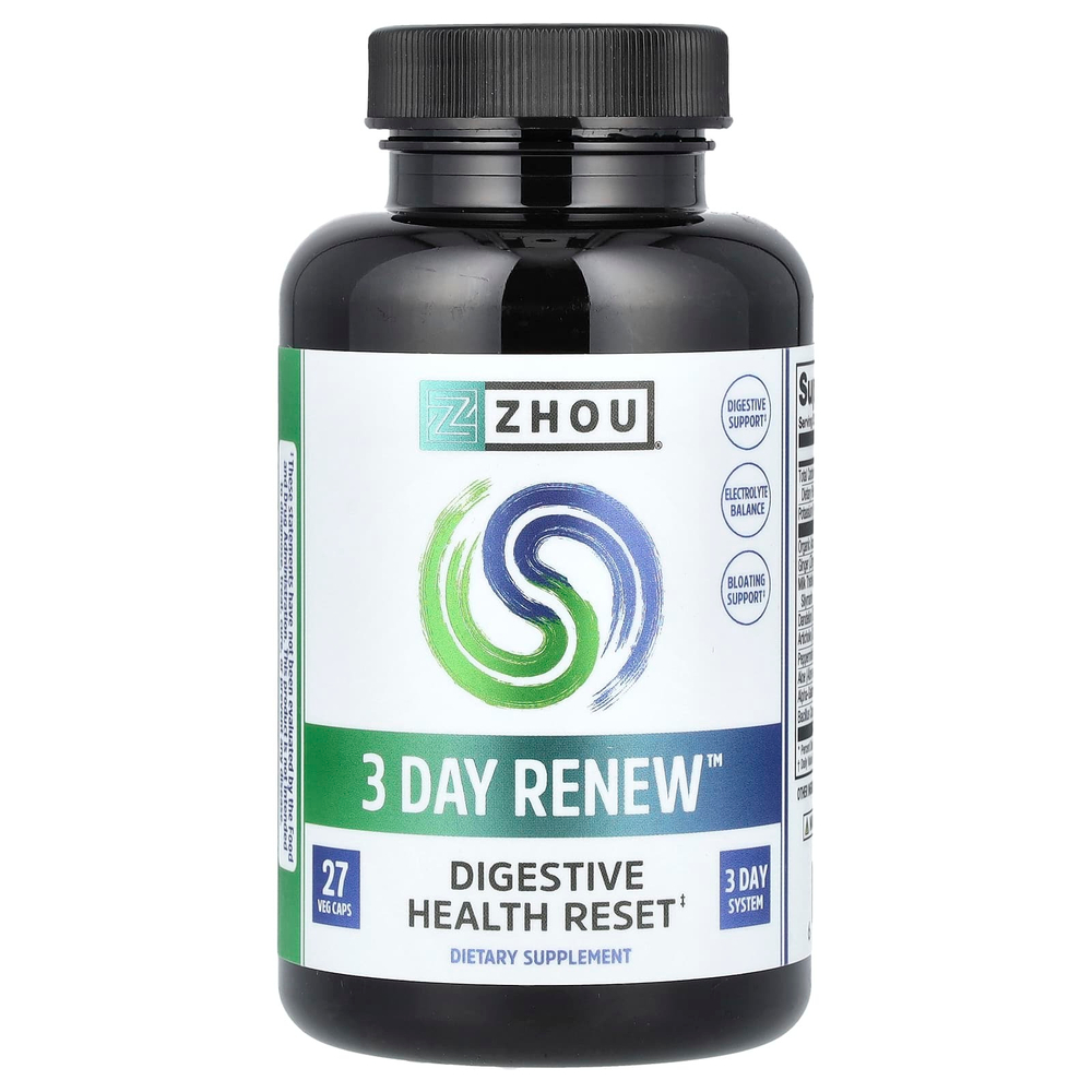 Zhou Nutrition, 3 Day Renew, восстановление здоровья пищеварительной системы, 27 растительных капсул