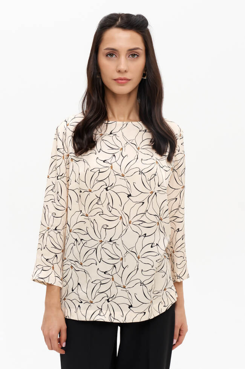 23175 Блузка женская (кремово-черный принт)