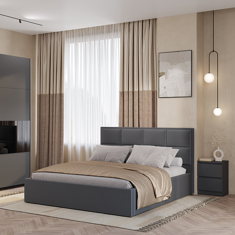 Кровать 160х200 с проложками ДСП Линда, графит