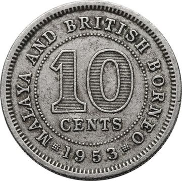 10 центов 1953 Малайя