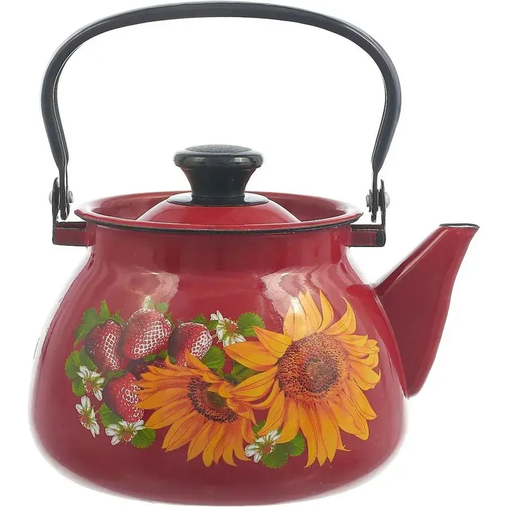 Чайник эм. 3,0л сферич., красный, подвиж ручка КМЗ