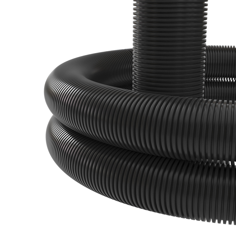 Двустенная труба ПНД гибкая для открытой прокладки д.40мм, SN23, 450Н, ПВ-0, УФ, с протяжкой, в бухте 50м, цвет черный