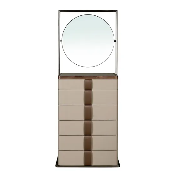 Шифоньер с зеркалом 7205 из кожи, ореха и серой стали